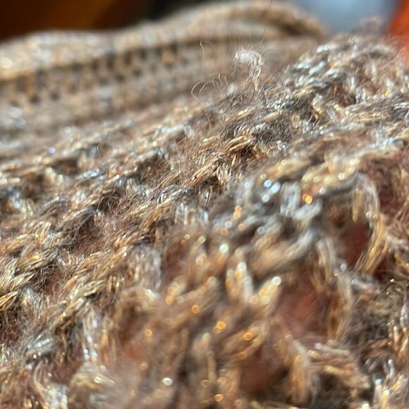 Chico’s gold & silver metallic cowl neck open weave long sleeved sweater - Picture 8 of 10